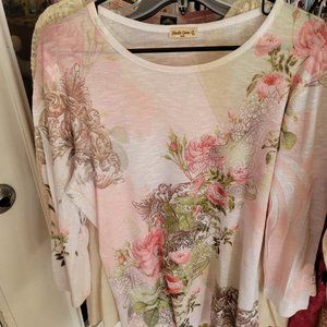 Pink and Green Floral Shark Bite Top